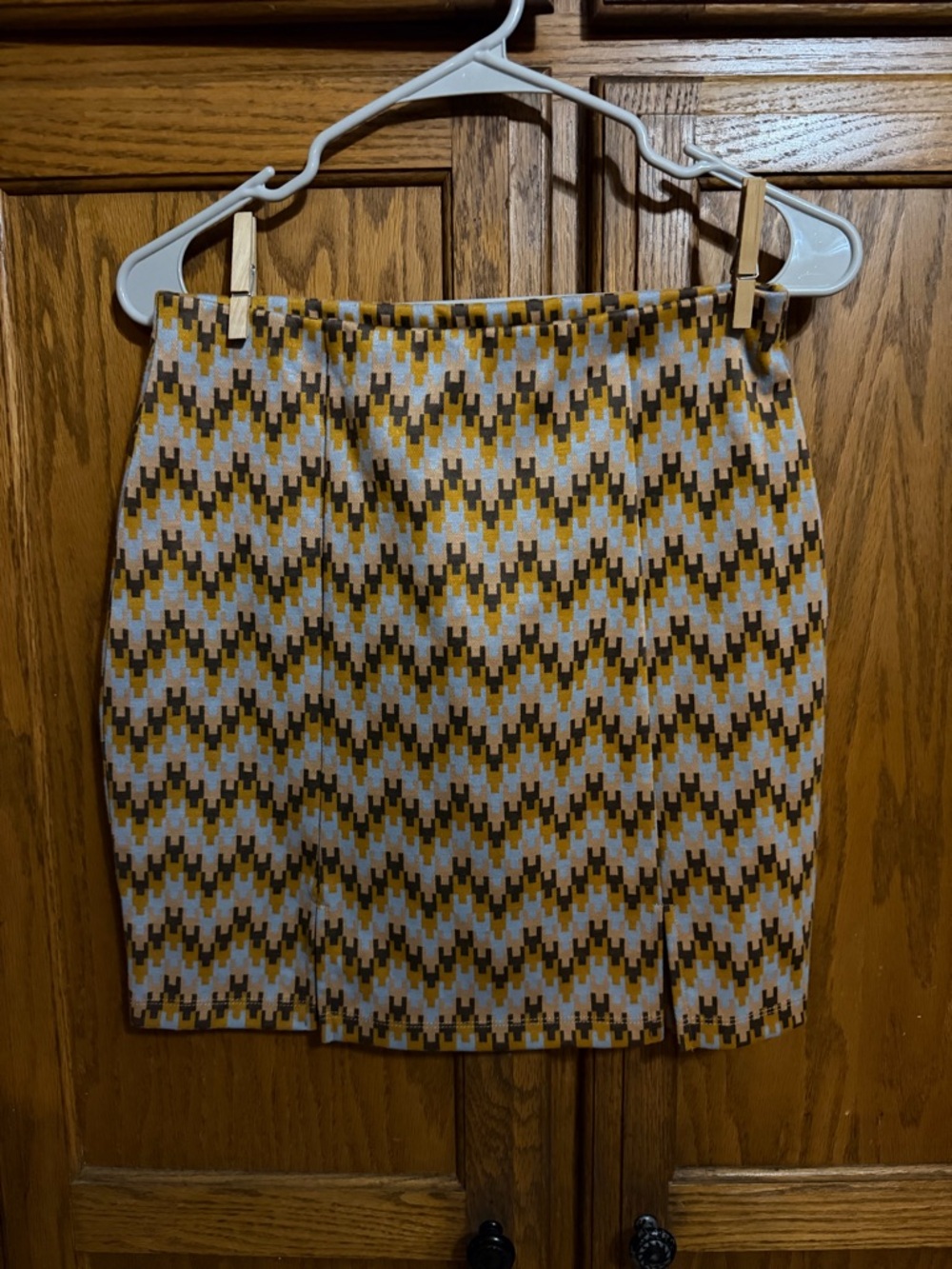 Belle Du Jour Geometric Knit Mini Skirt - Yellow, Brown, White